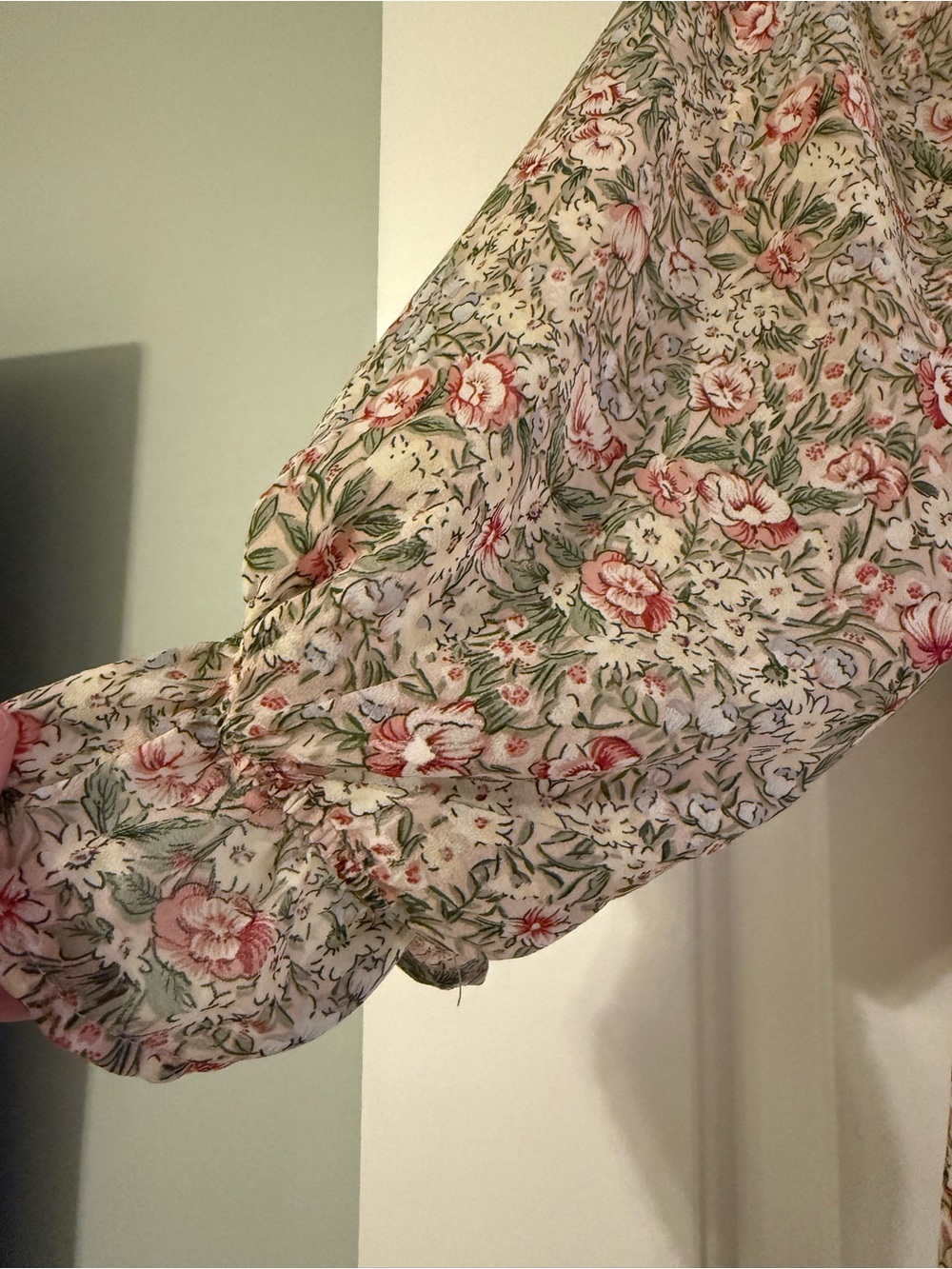 NWOT Roolee Floral Smocked dress and tiered ruffles in Green, Pink, Cream - Picture 4 of 6
